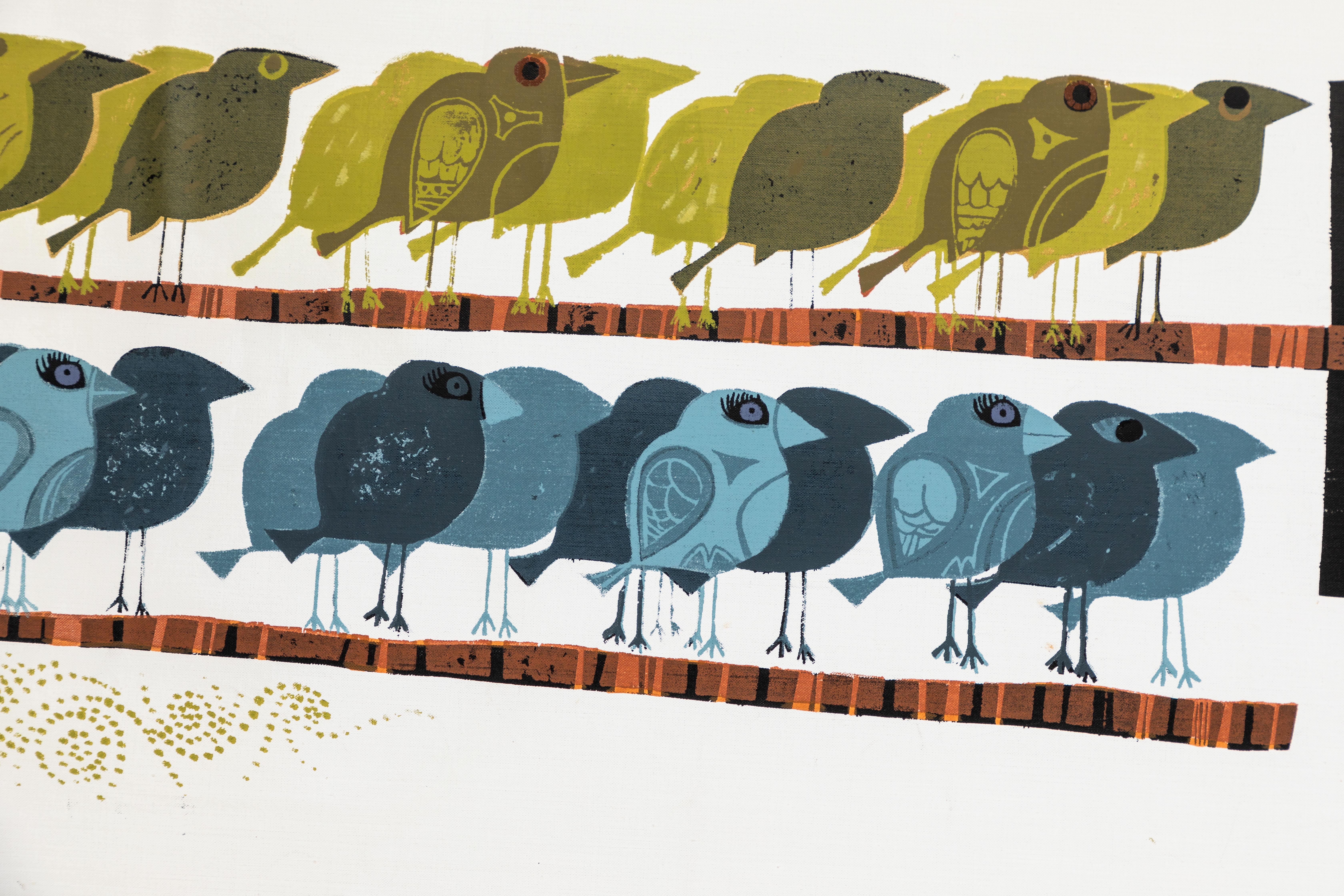 American Large 1960s 'Family of Birds' Signed Handcrafted Silkscreen by David Weidman