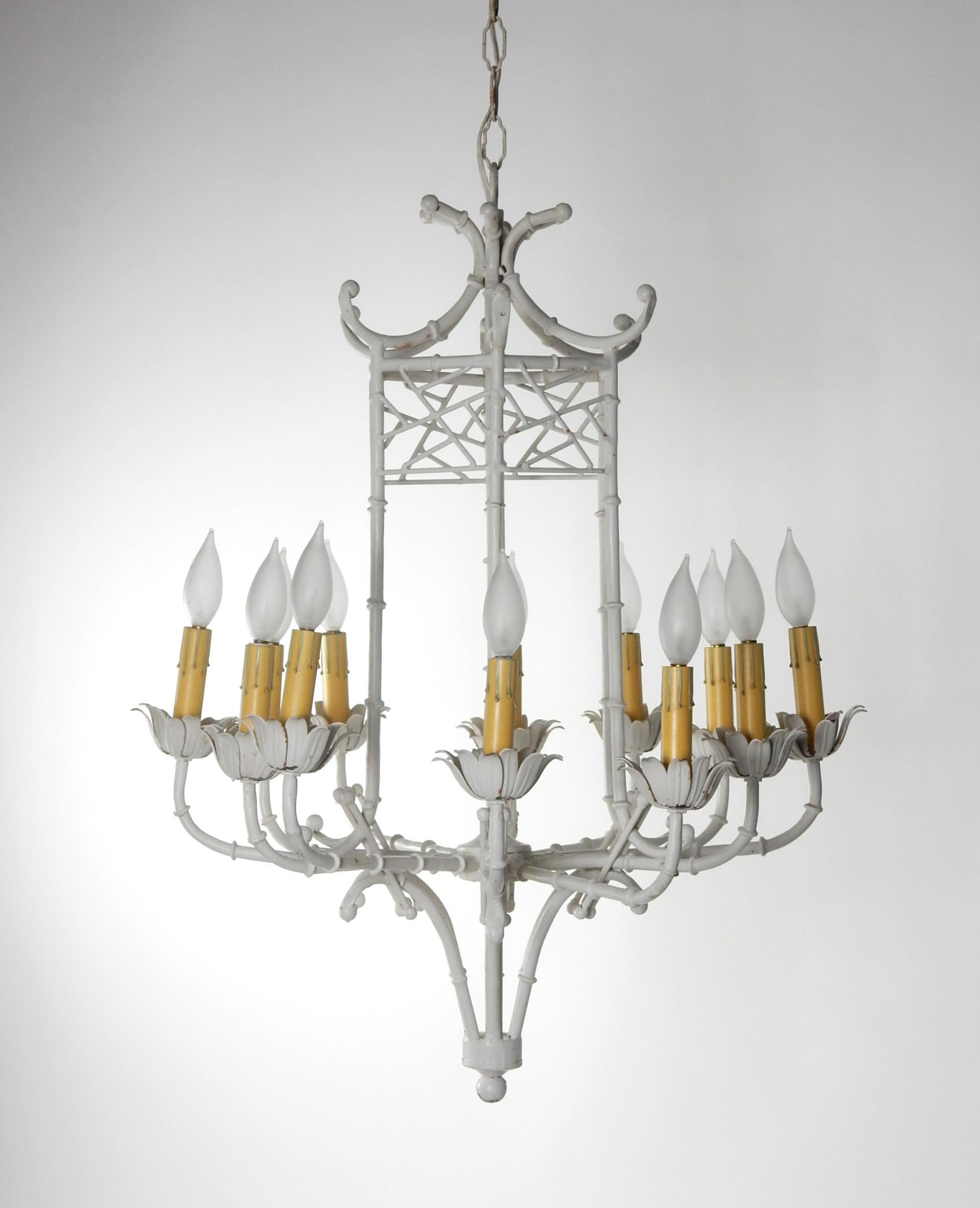 Large 1960s Faux Bamboo Pagoda Chandelier 4