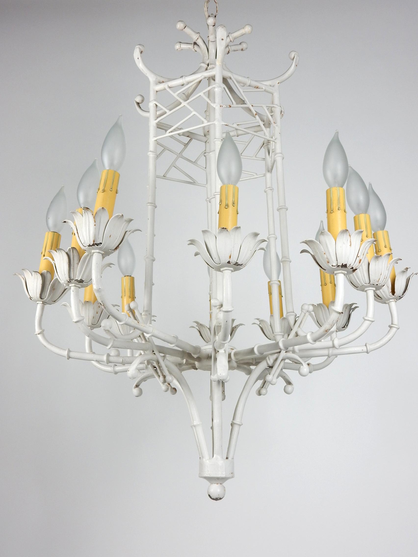 20th Century Large 1960s Faux Bamboo Pagoda Chandelier