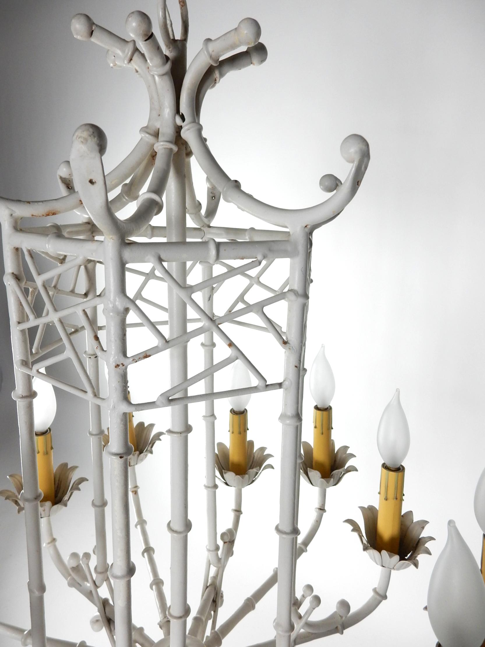 Large 1960s Faux Bamboo Pagoda Chandelier 2