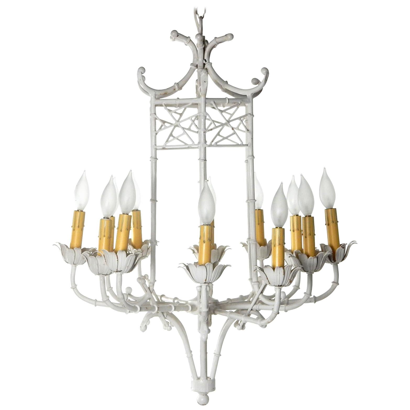 Large 1960s Faux Bamboo Pagoda Chandelier