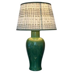 Large 1960s French Modernist Jade Green Chinoiserie Craquelé Glaze Ceramic Lamp