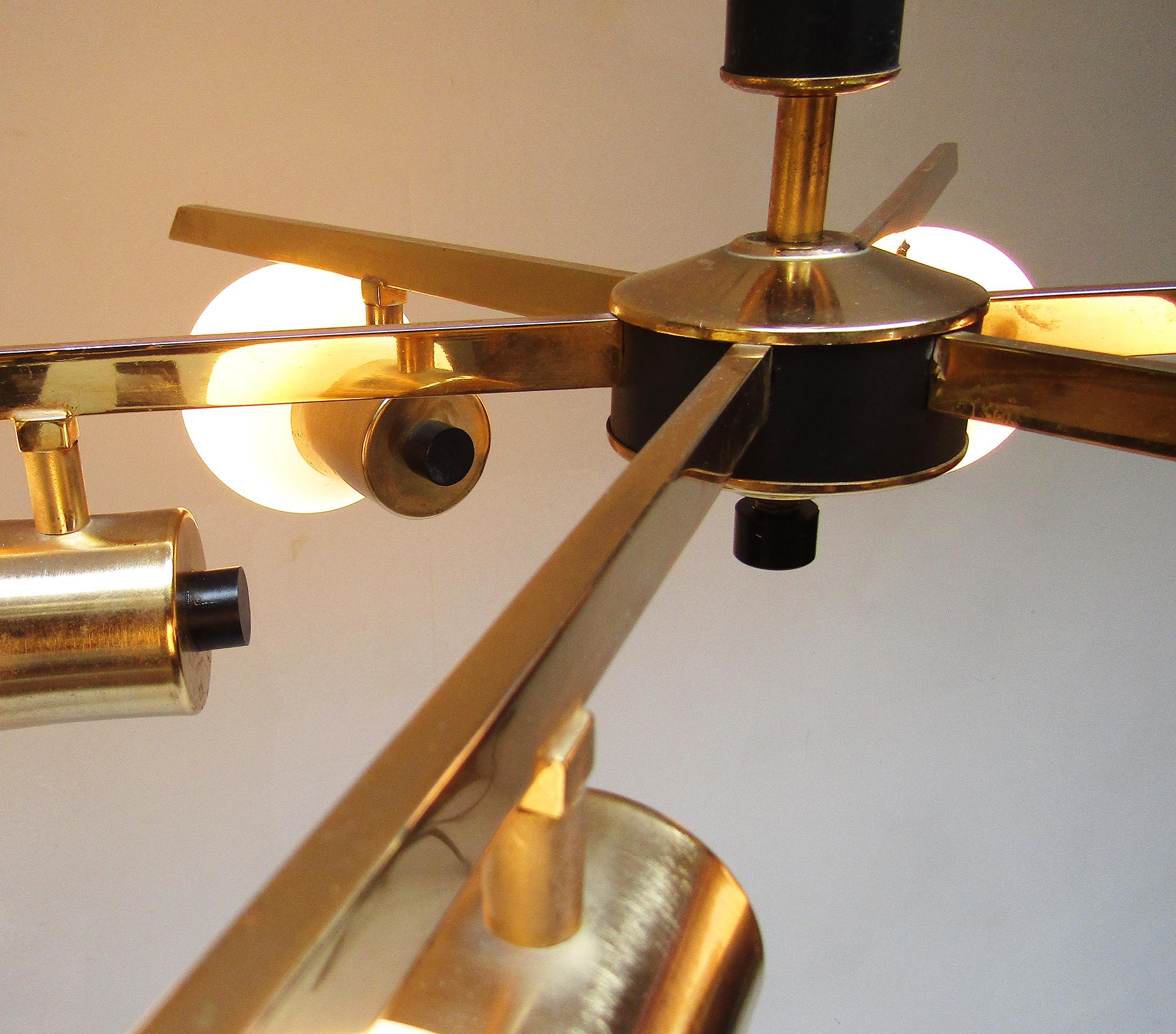 Large 1960s French Starburst Chandelier in Brass and Black by Maison Arlus For Sale 1