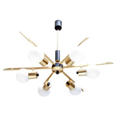 Large 1960s French Starburst Chandelier in Brass and Black by Maison Arlus