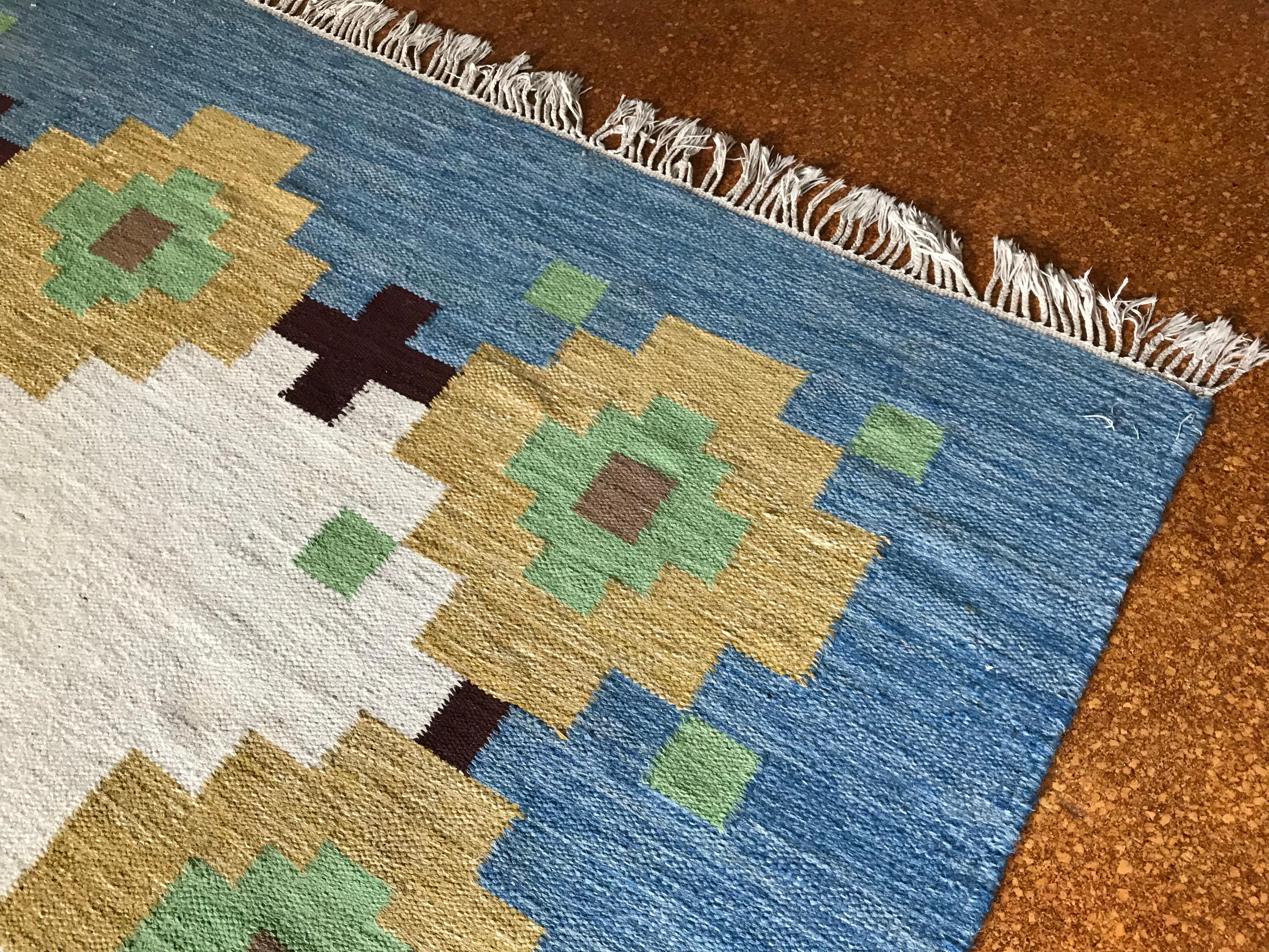 Large 1960s Geometric Indian Wool Handmade Area Rug Navajo Style 3