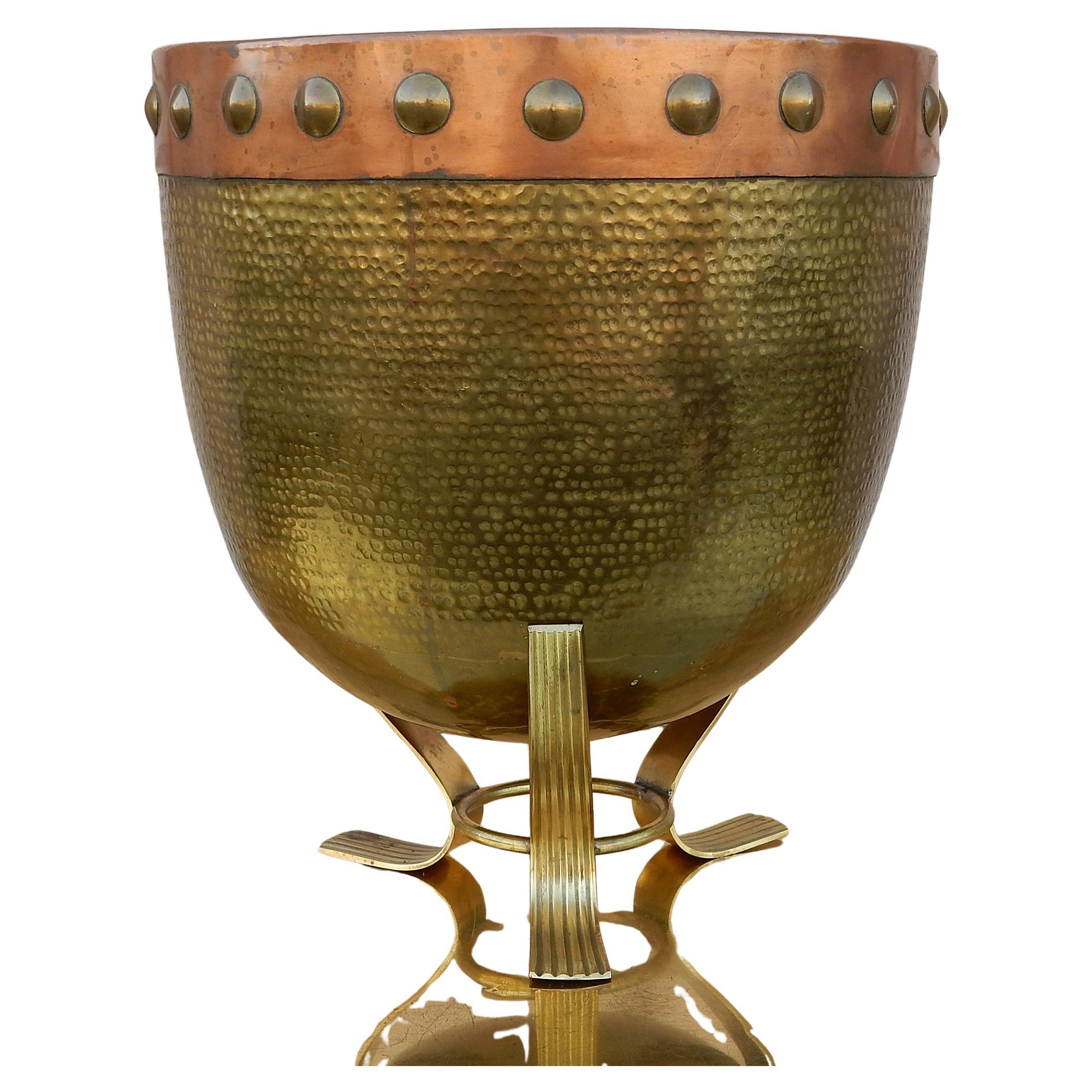 Large 1960
s Hammered Brass 
Copper Planter or Bowl For Sale