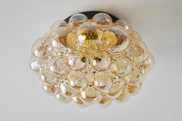 Metal Large 1960s Helena Tynell Amber Bubble Glass Flush Mount for Limburg For Sale