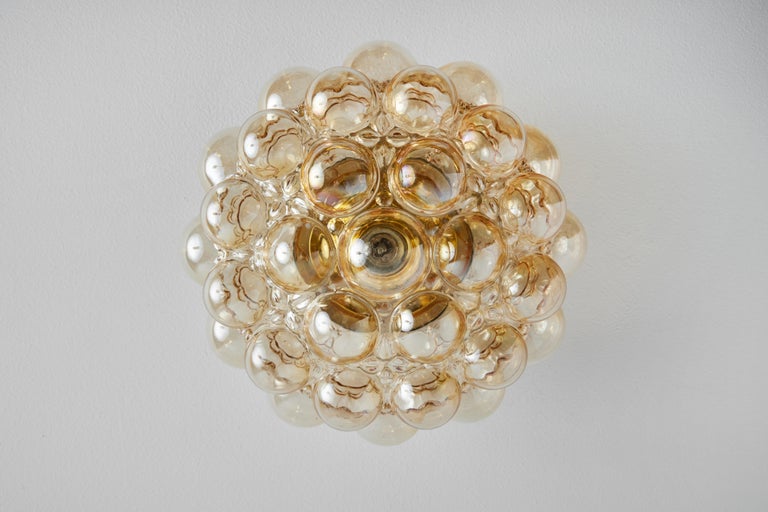 Large 1960s Helena Tynell Amber Bubble Glass Flush Mount for Limburg For Sale 1