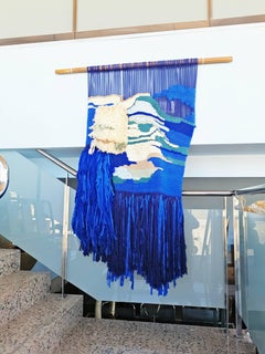 Large 1960s Indigo Wall Hanging Fiber Art