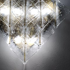Large 1960s Italian Brass Murano Glass Square Wall Ceiling Sconce by Mazzega