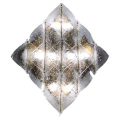 Large 1960s Italian Brass Murano Glass Square Wall Ceiling Sconce by Mazzega