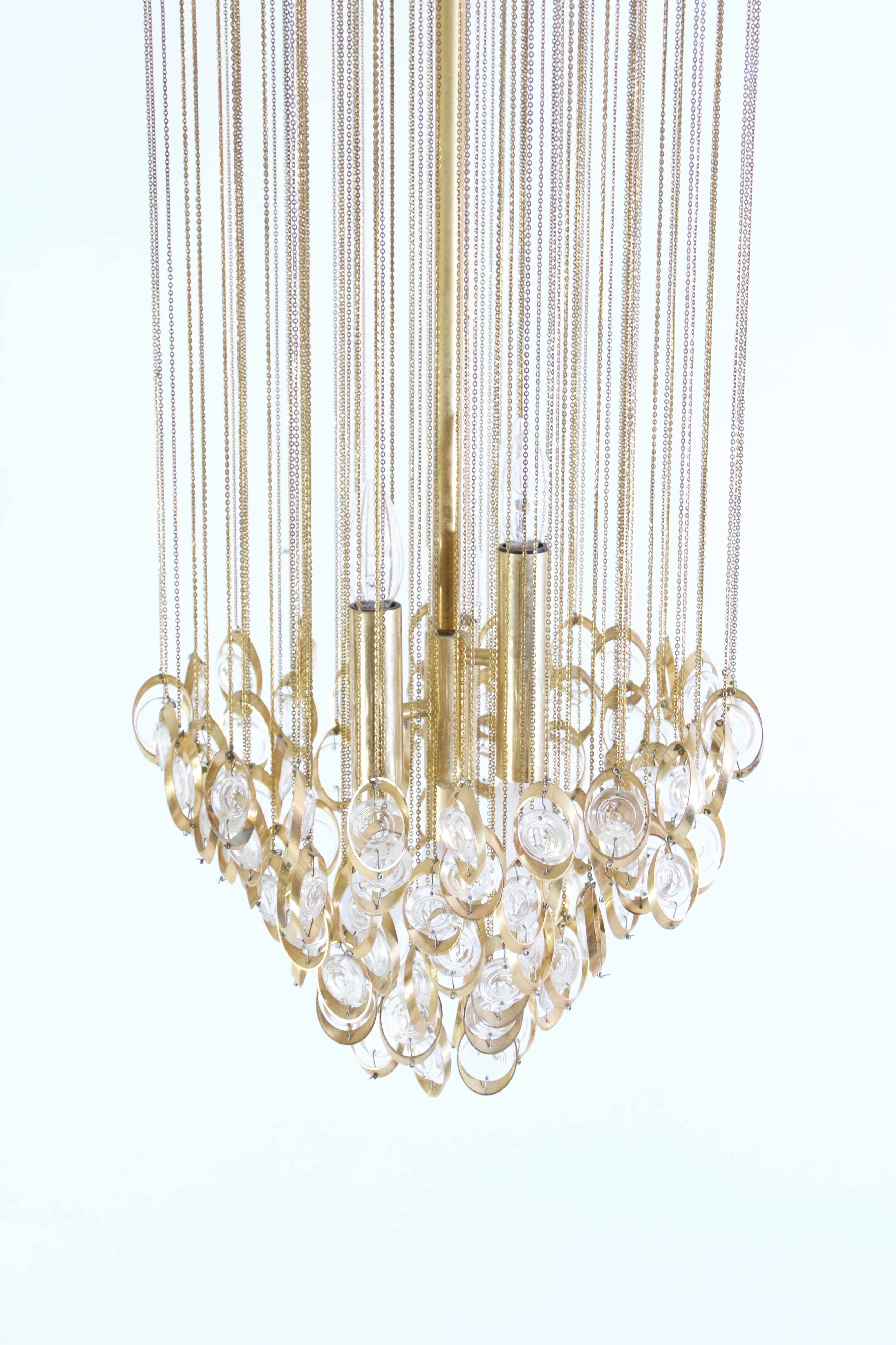 Large 1960s Italian Cascading Glass Chandelier For Sale 1