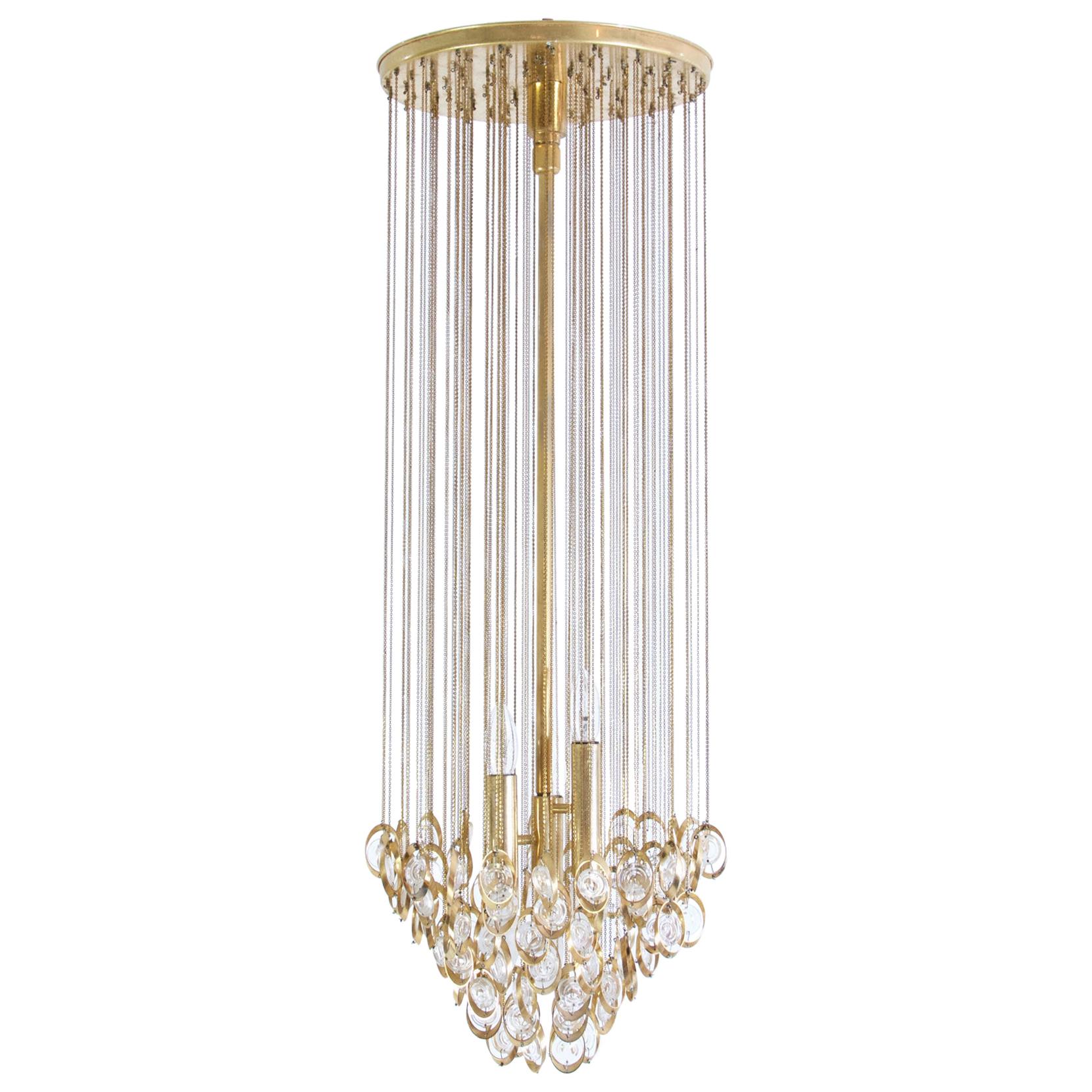 Large 1960s Italian Cascading Glass Chandelier For Sale