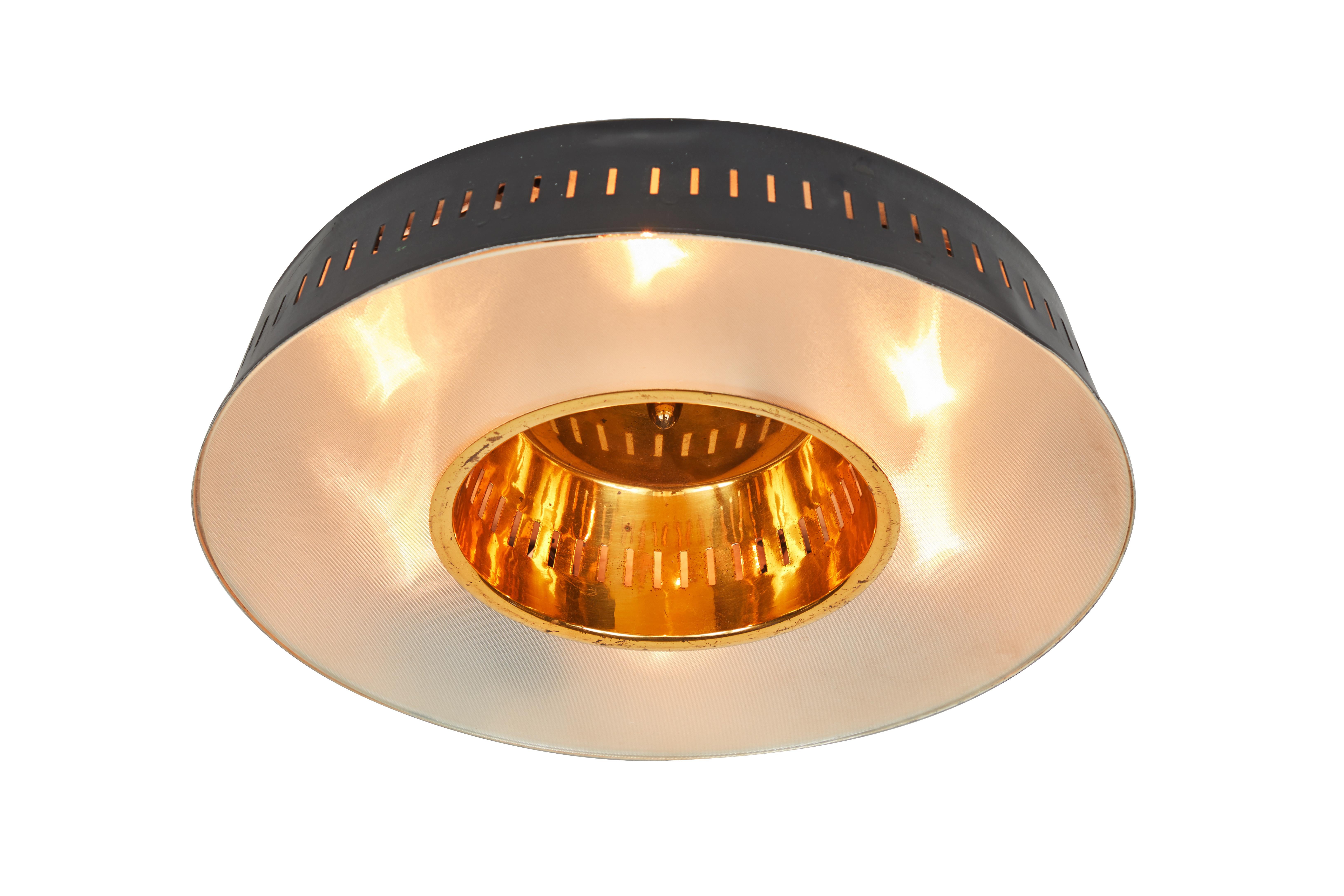 Mid-Century Modern Large 1960s Italian Flush Mount Ceiling Light Attributed to Stilnovo