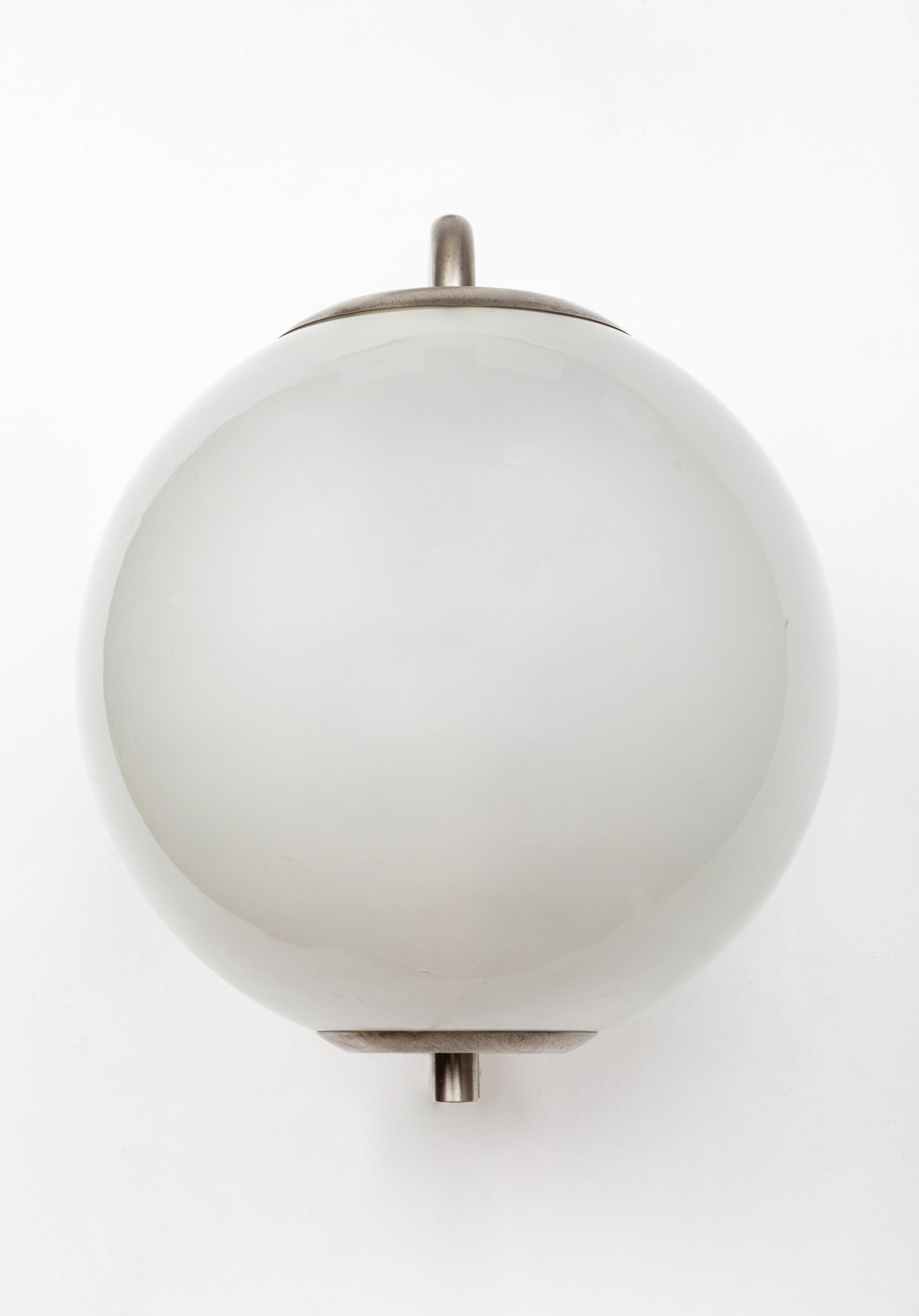 Brass Large 1960s Italian Glass Globe Sconces in the Manner of Azucena