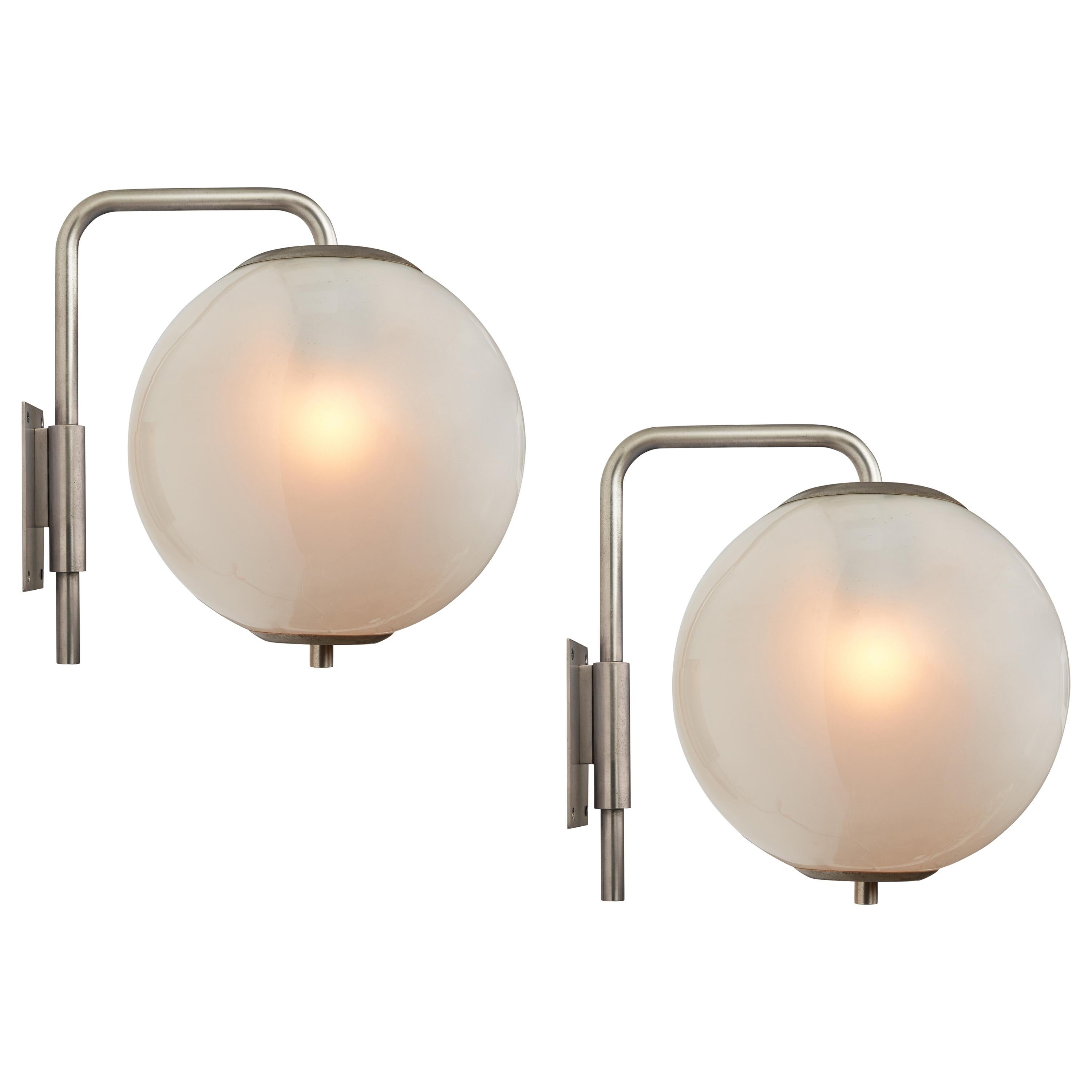 Large 1960s Italian Glass Globe Sconces in the Manner of Azucena
