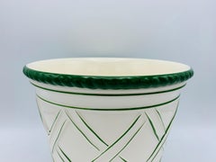 Large 1960s Italian Green and White Ceramic Lattice Motif Cachepot