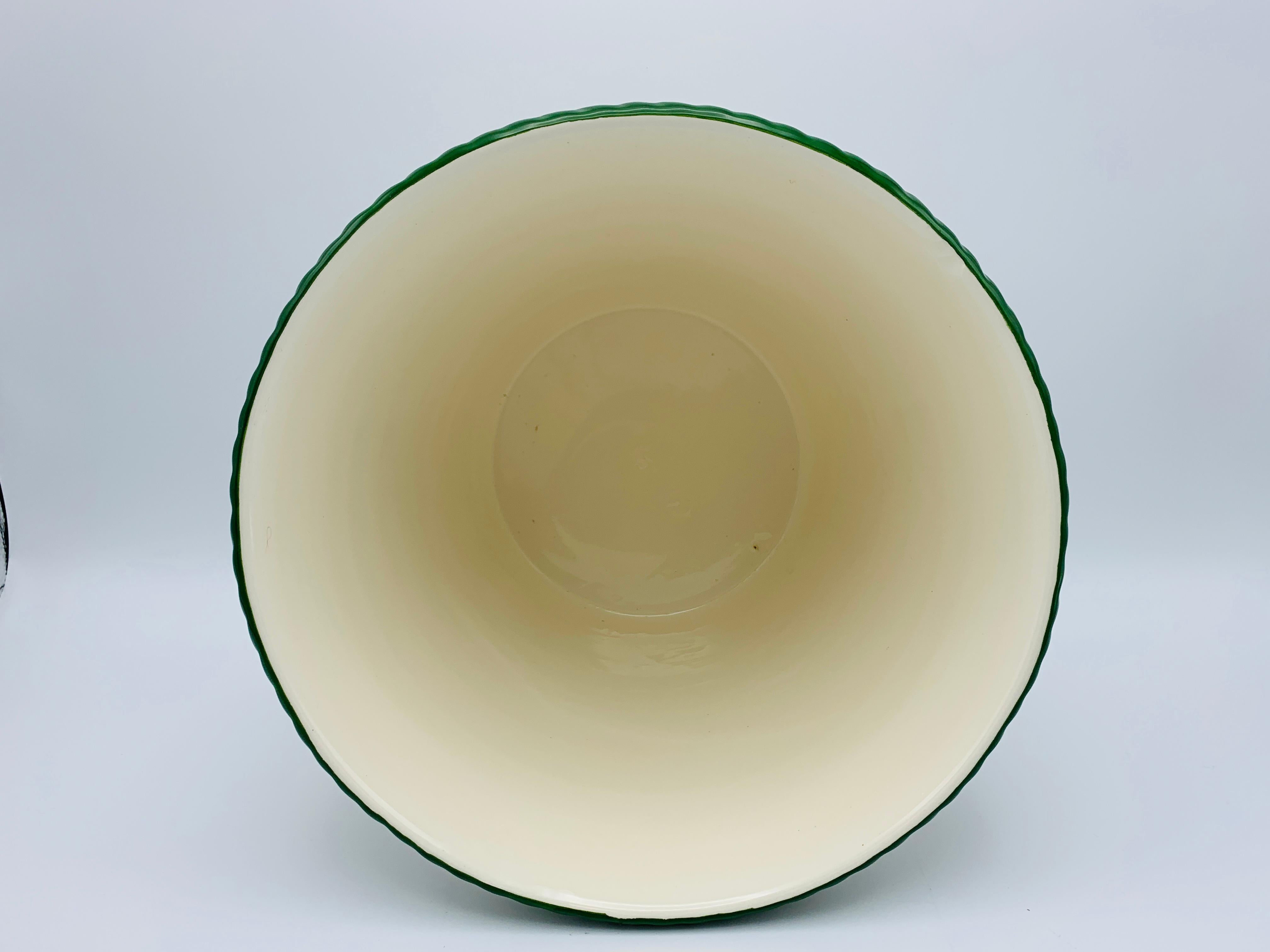 Large 1960s Italian Green and White Ceramic Lattice Motif Cachepot For Sale 1