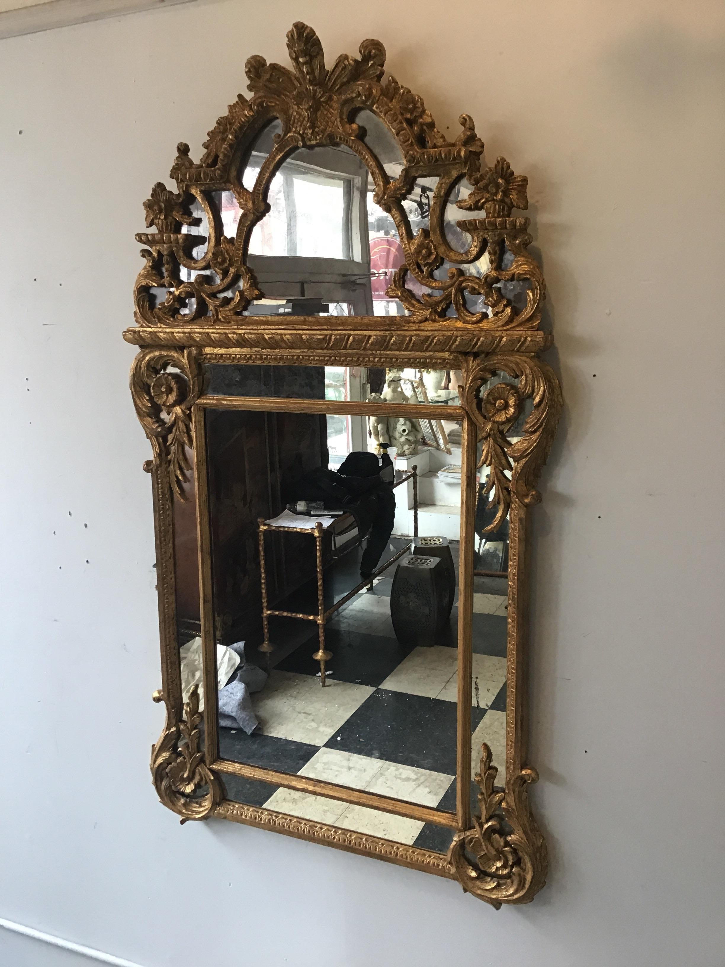 Wood Large 1960s Italian Hand Carved Giltwood Mirror