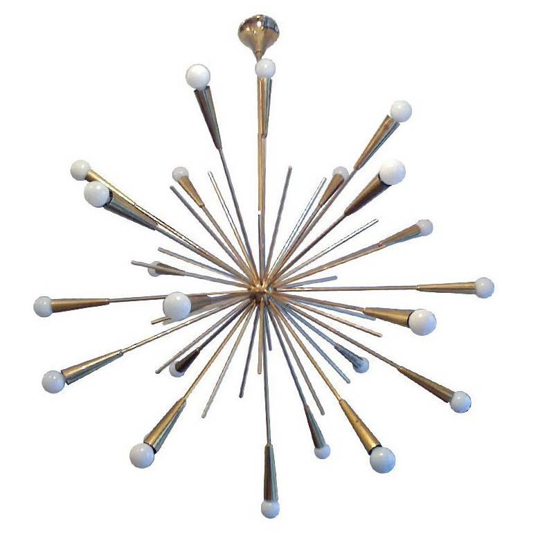 Large 1960s Italian Midcentury Brass Starburst Sputnik Chandeliers