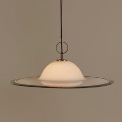 Large 1960s Italian Murano swirl glass and chrome saucer ceiling pendant