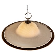 Large 1960s Italian Murano swirl glass and chrome saucer ceiling pendant