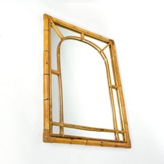 Large 1960s Italian Rectangular & Arched Wall Mirror with Double Bamboo Frame