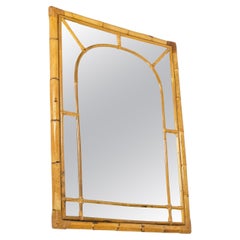 Large 1960s Italian Rectangular & Arched Wall Mirror with Double Bamboo Frame