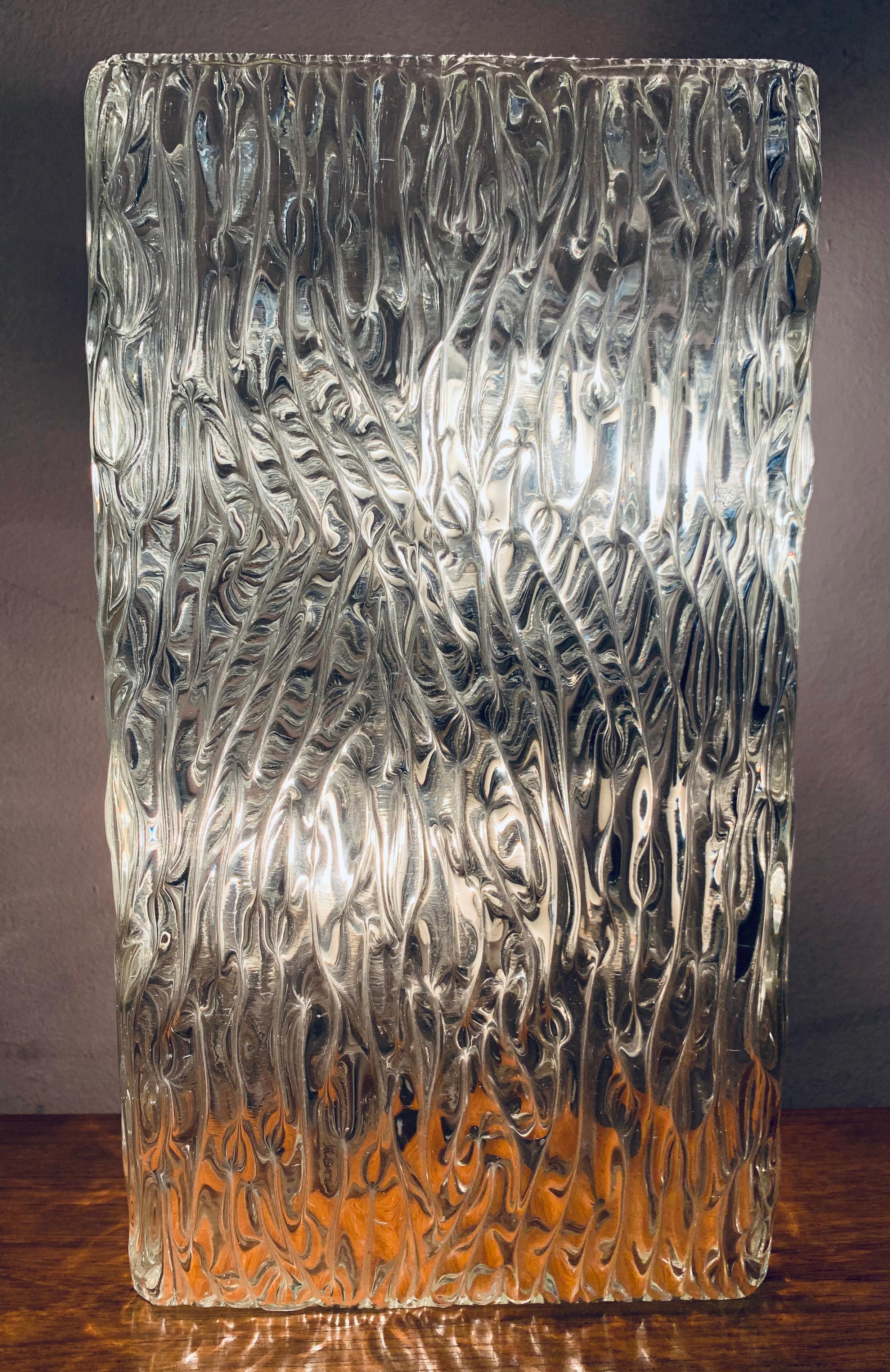 Mid-Century Modern Large 1960s Kalmar Lighting Waved Textured Molded Glass Wall Light oe Sconce 