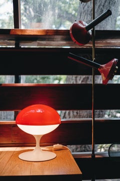 Large 1960s Max Bill Red & White Table Lamp for Temde Leuchten, Switzerland