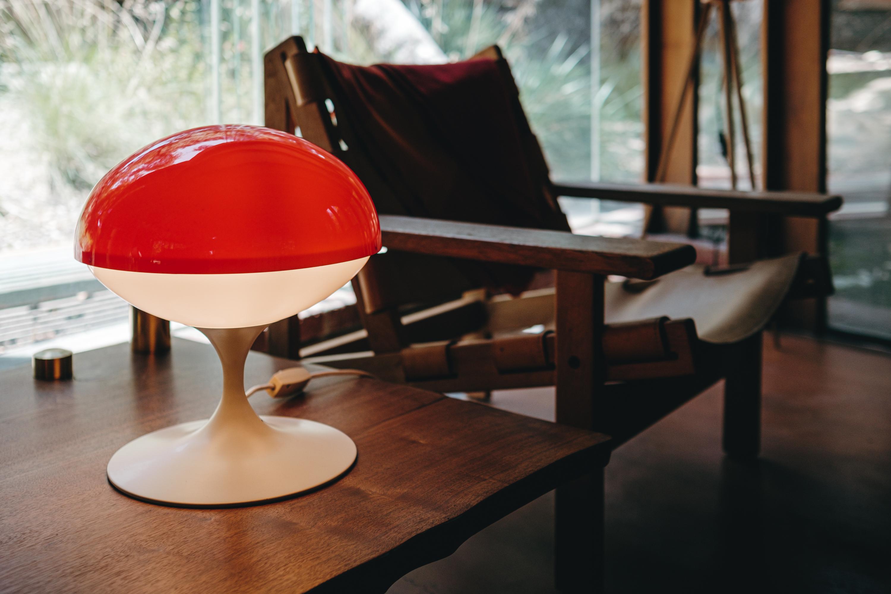 Mid-Century Modern Large 1960s Max Bill Red & White Table Lamp for Temde Leuchten, Switzerland