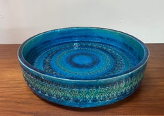 Large 1960s Midcentury Bitossi Aldo Londi Rimini Blu Pottery Ceramic Bowl Italy