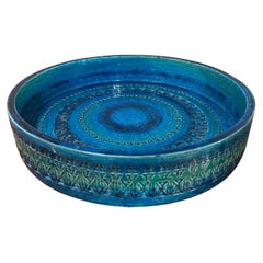 Large 1960s Midcentury Bitossi Aldo Londi Rimini Blu Pottery Ceramic Bowl Italy