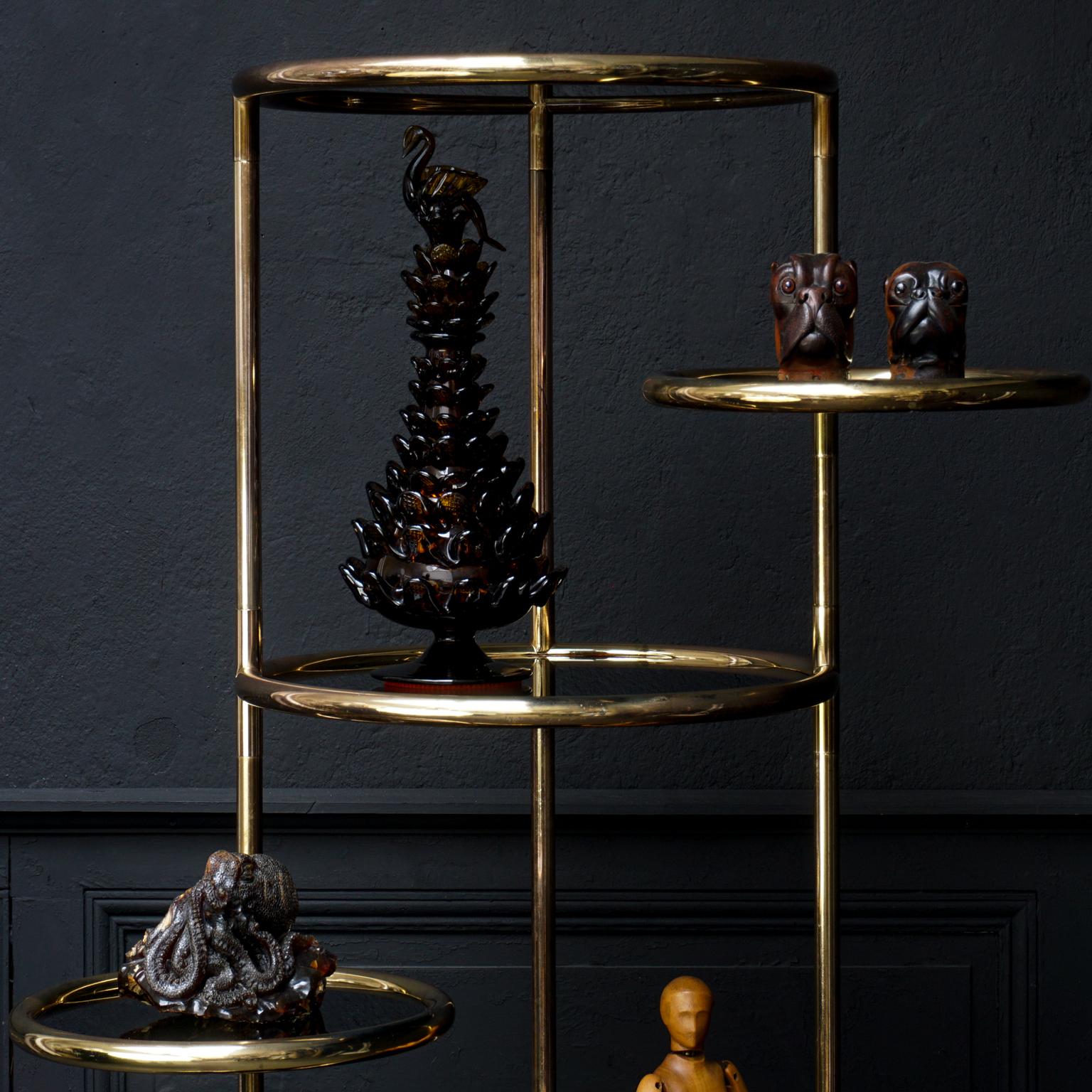 Large 1960s Milo Baughman Style Seven Tiered Brass Smoked Glass Swivel Étagère 3