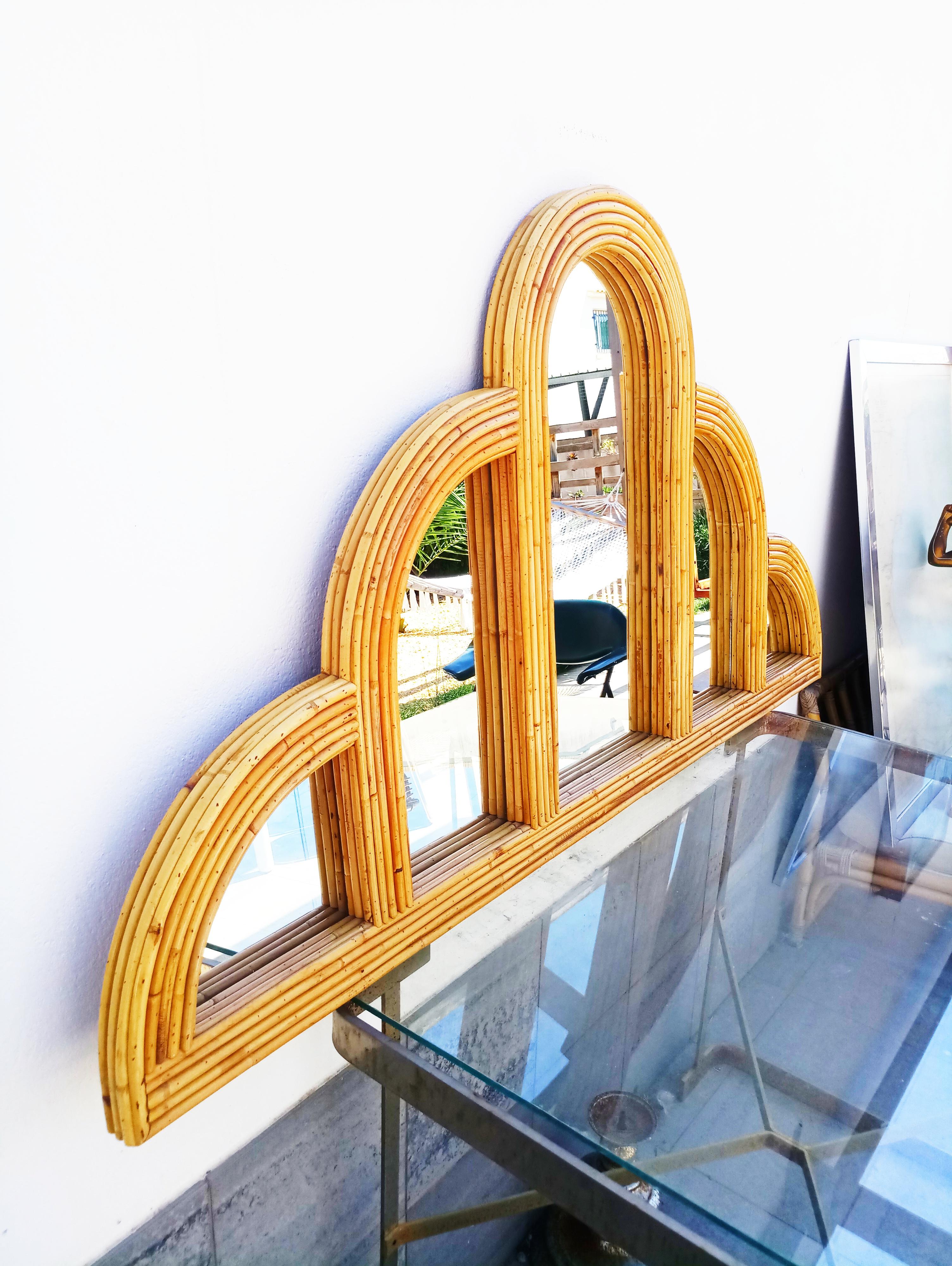 Beautiful and rare large 1960s mirror bamboo in perfect vintage condition.
Dimension: (cm) 153 W x 4 D x 82 H.