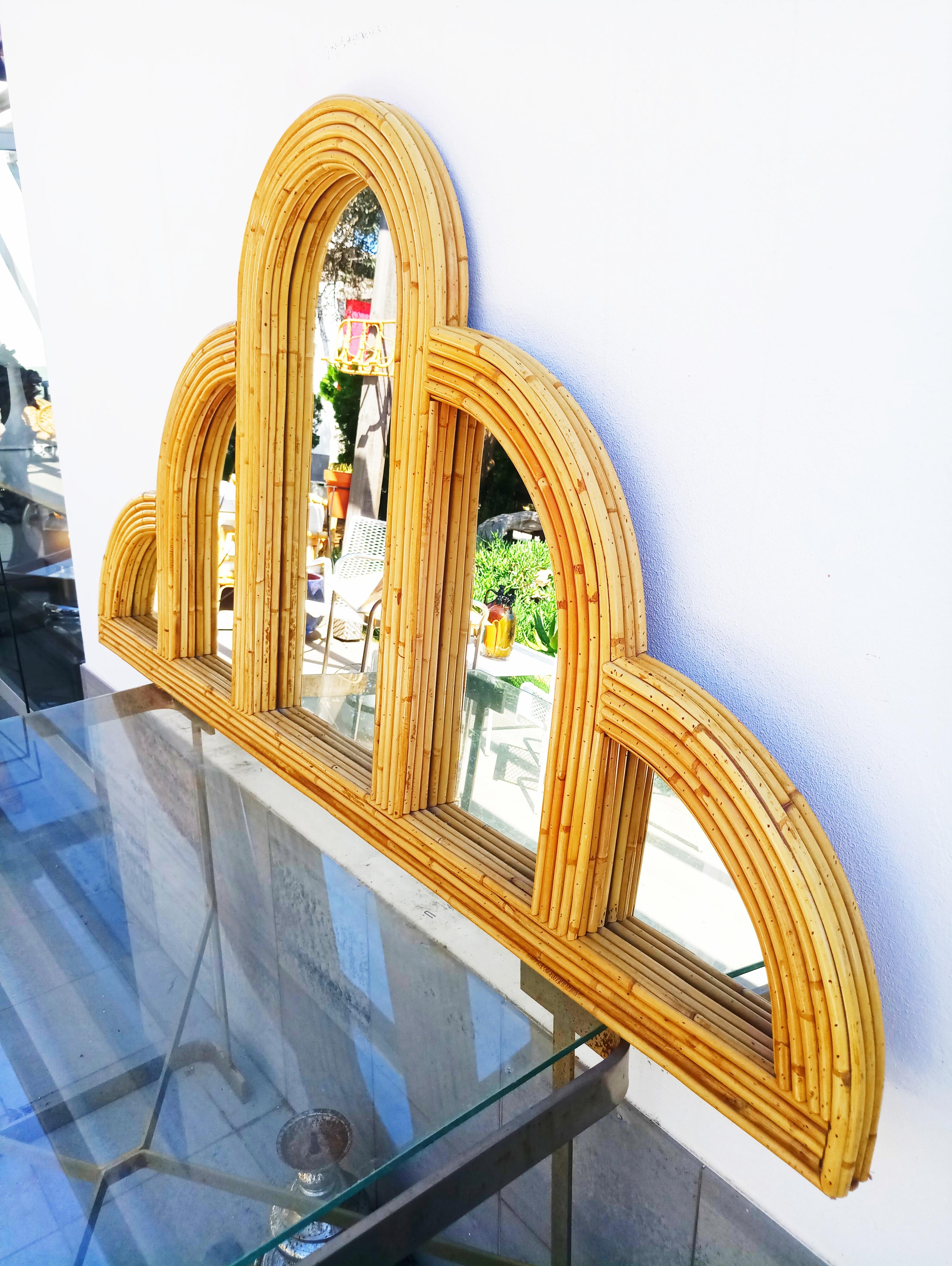 Italian Large 1960s Mirror Bamboo For Sale