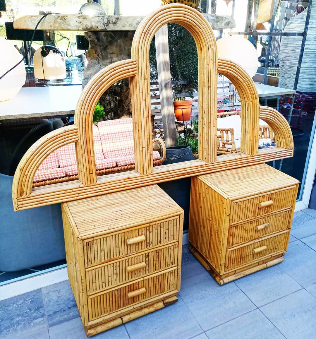 Large 1960s Mirror Bamboo In Good Condition For Sale In L'Escala, ES