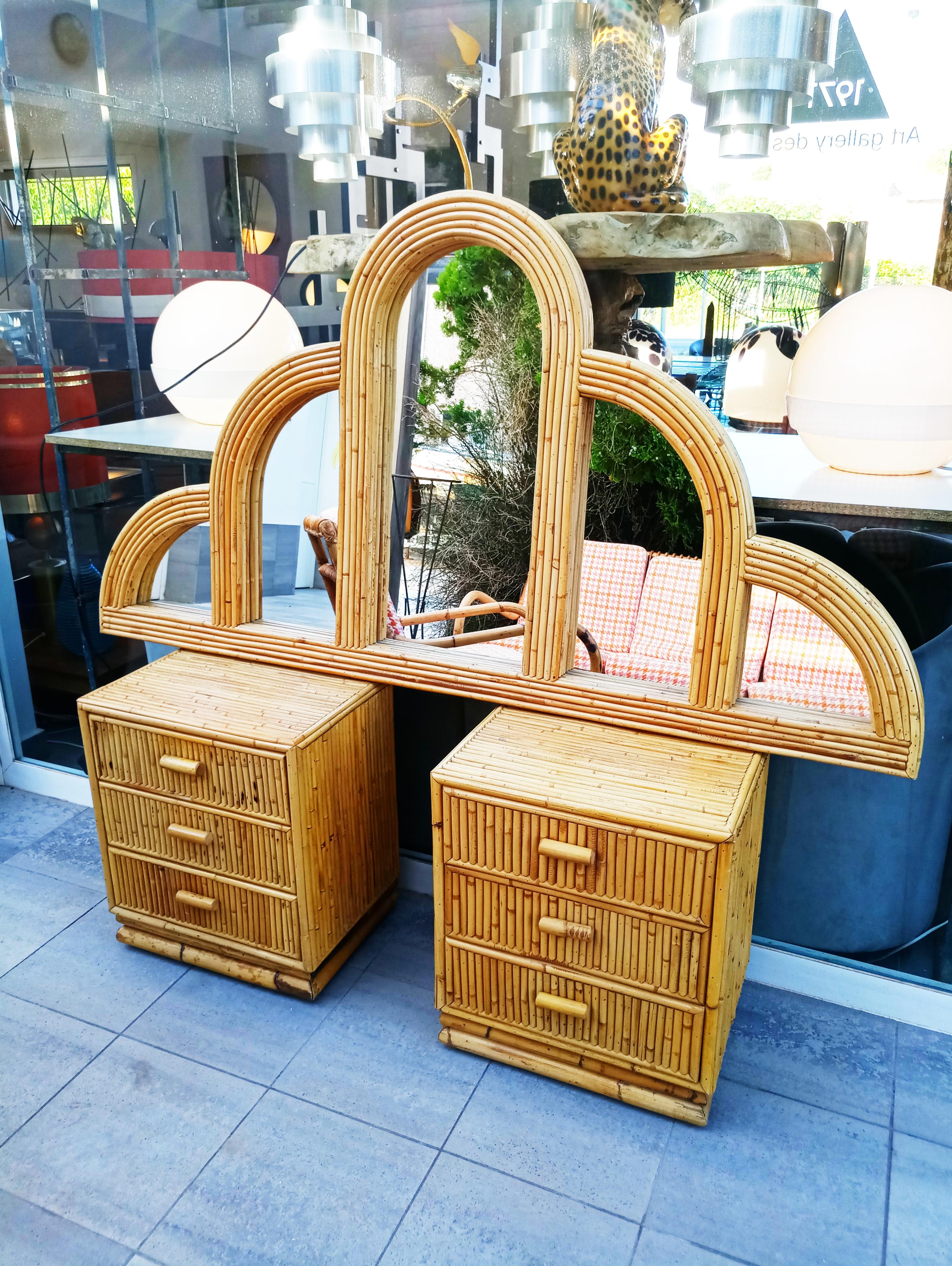 20th Century Large 1960s Mirror Bamboo For Sale