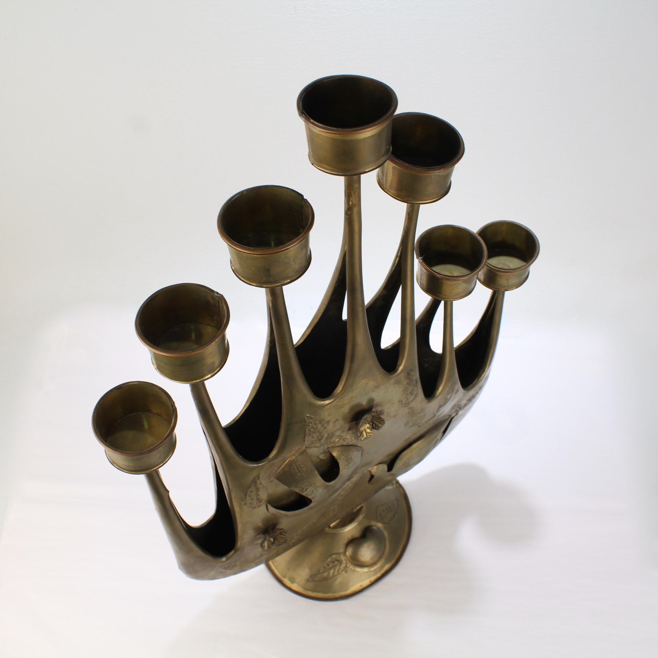 Large 1960s Modernist Seven Light Brass-Plated Tin Candelabrum by Gene Byron 5