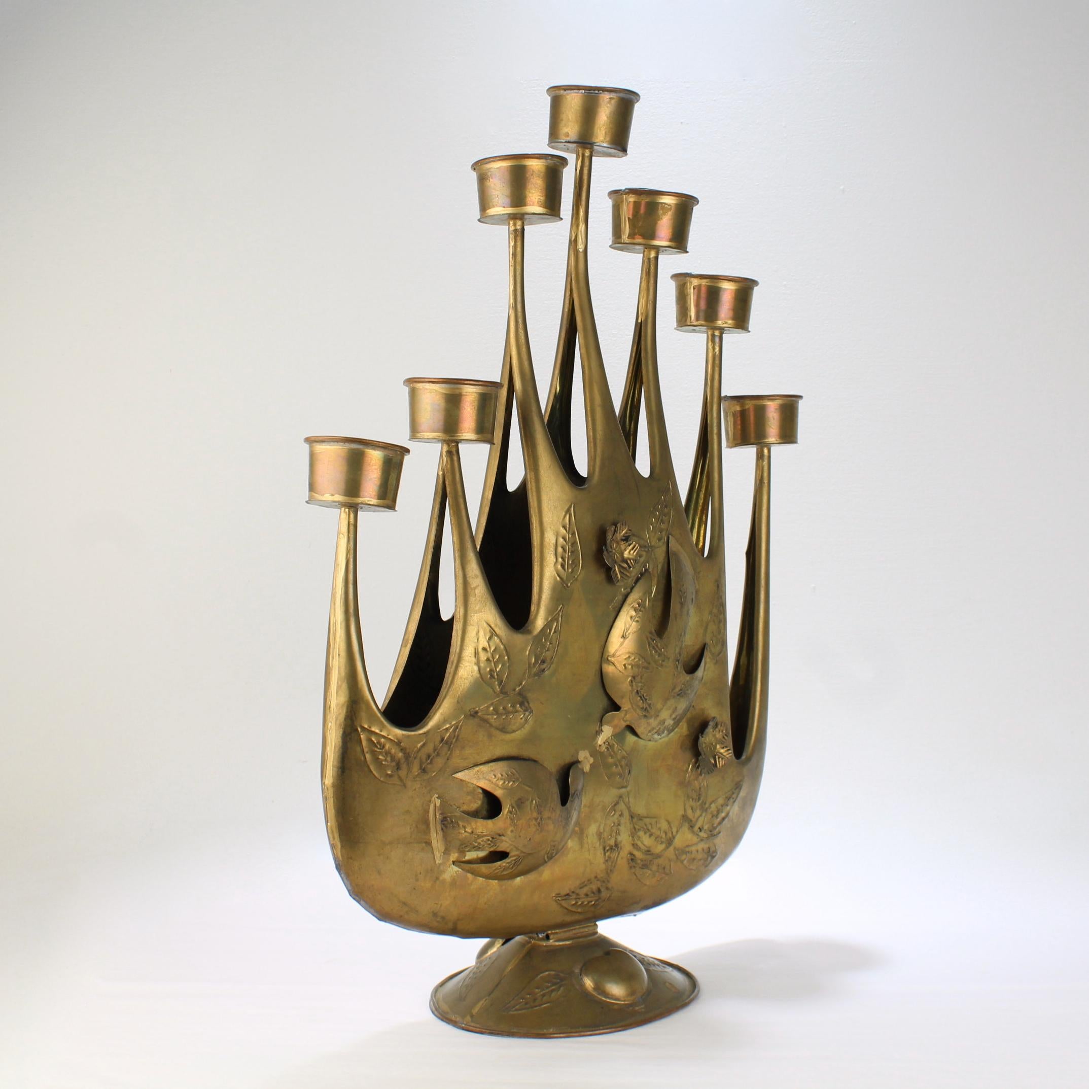 Mid-20th Century Large 1960s Modernist Seven Light Brass-Plated Tin Candelabrum by Gene Byron