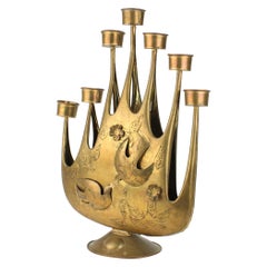 Vintage Large 1960s Modernist Seven Light Brass-Plated Tin Candelabrum by Gene Byron