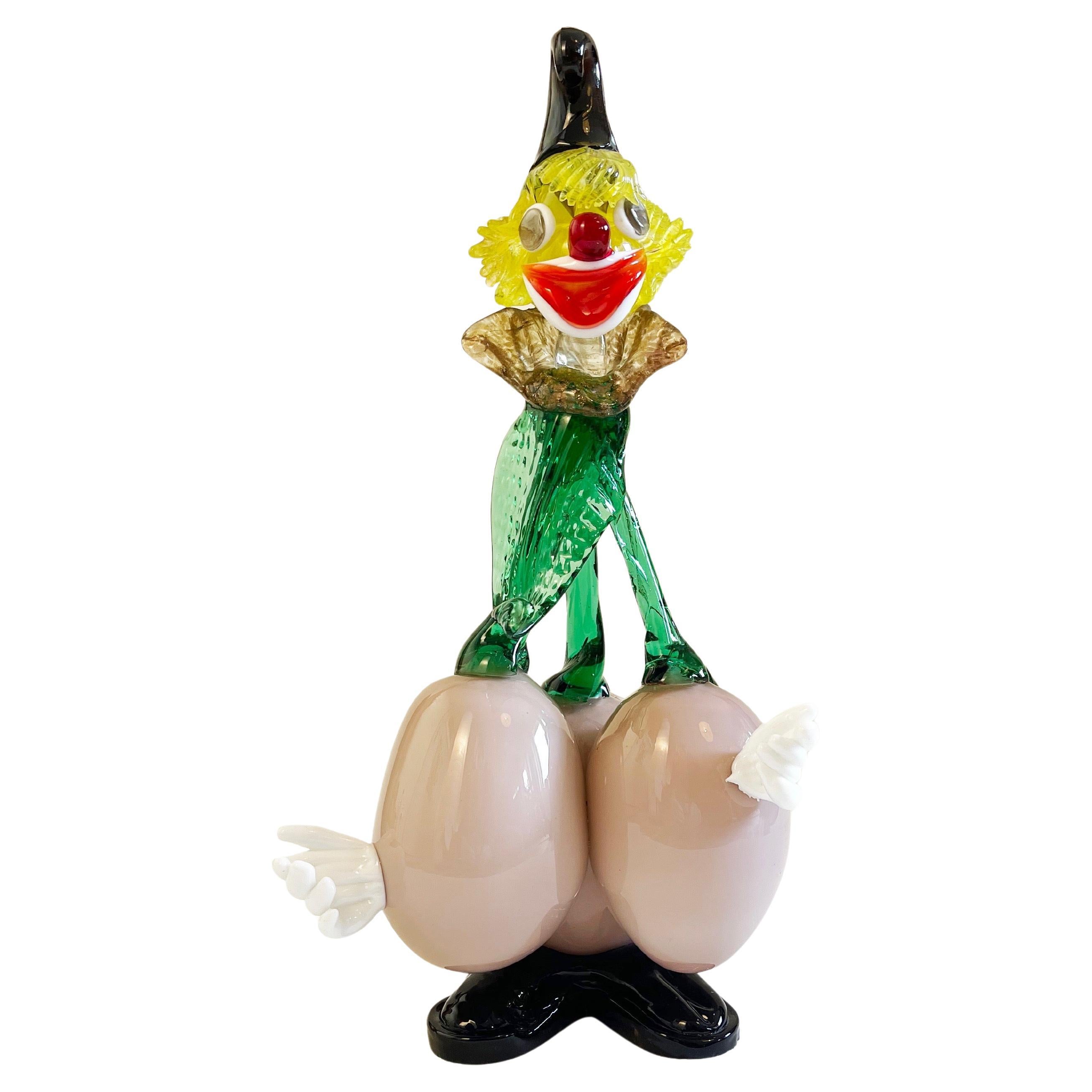 Großer 1960er Murano Glas Clown Obsternte, italienisches Kunstglas