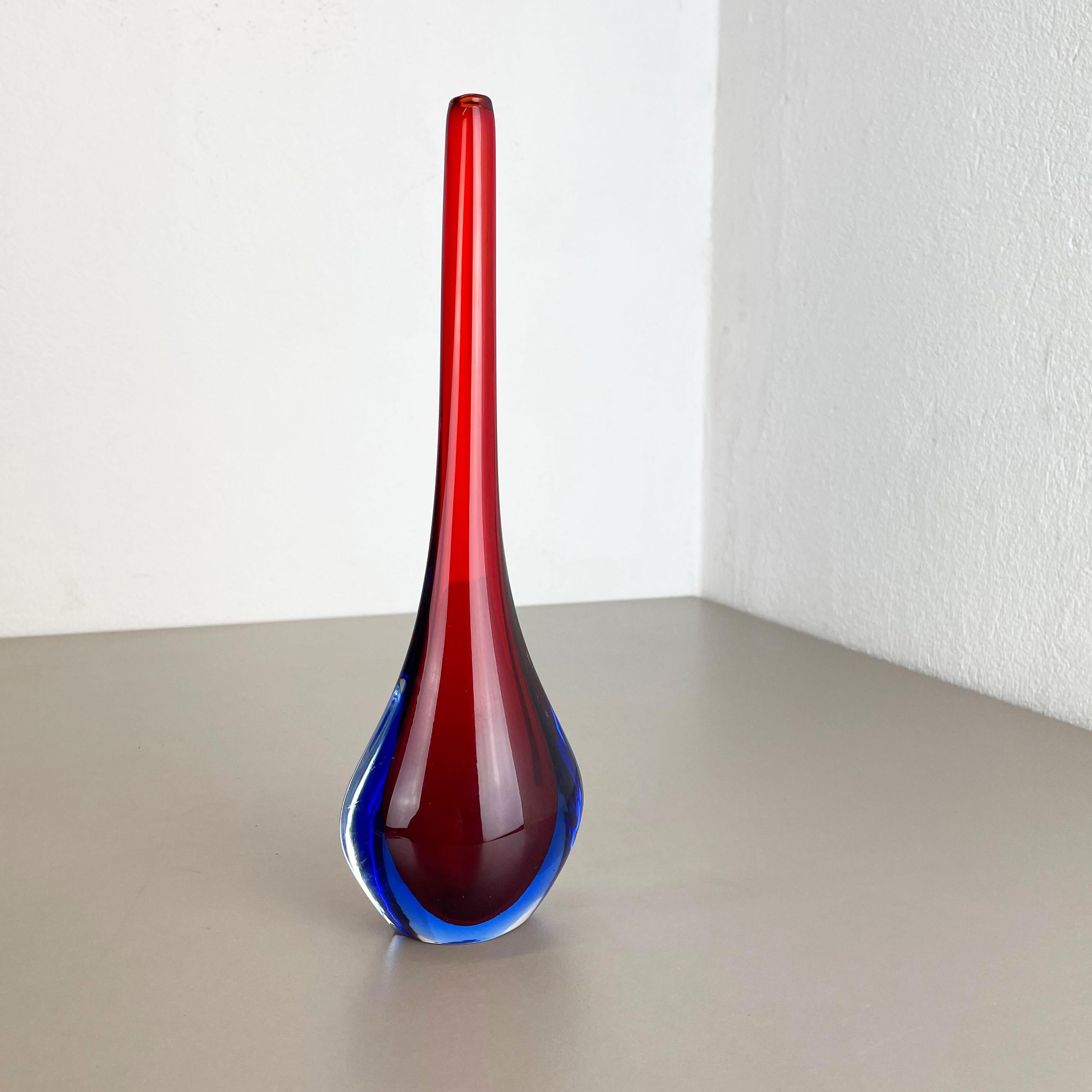 Mid-Century Modern Large 1960s Murano Glass Sommerso 29cm Single-Stem Vase by Flavio Poli, Italy For Sale