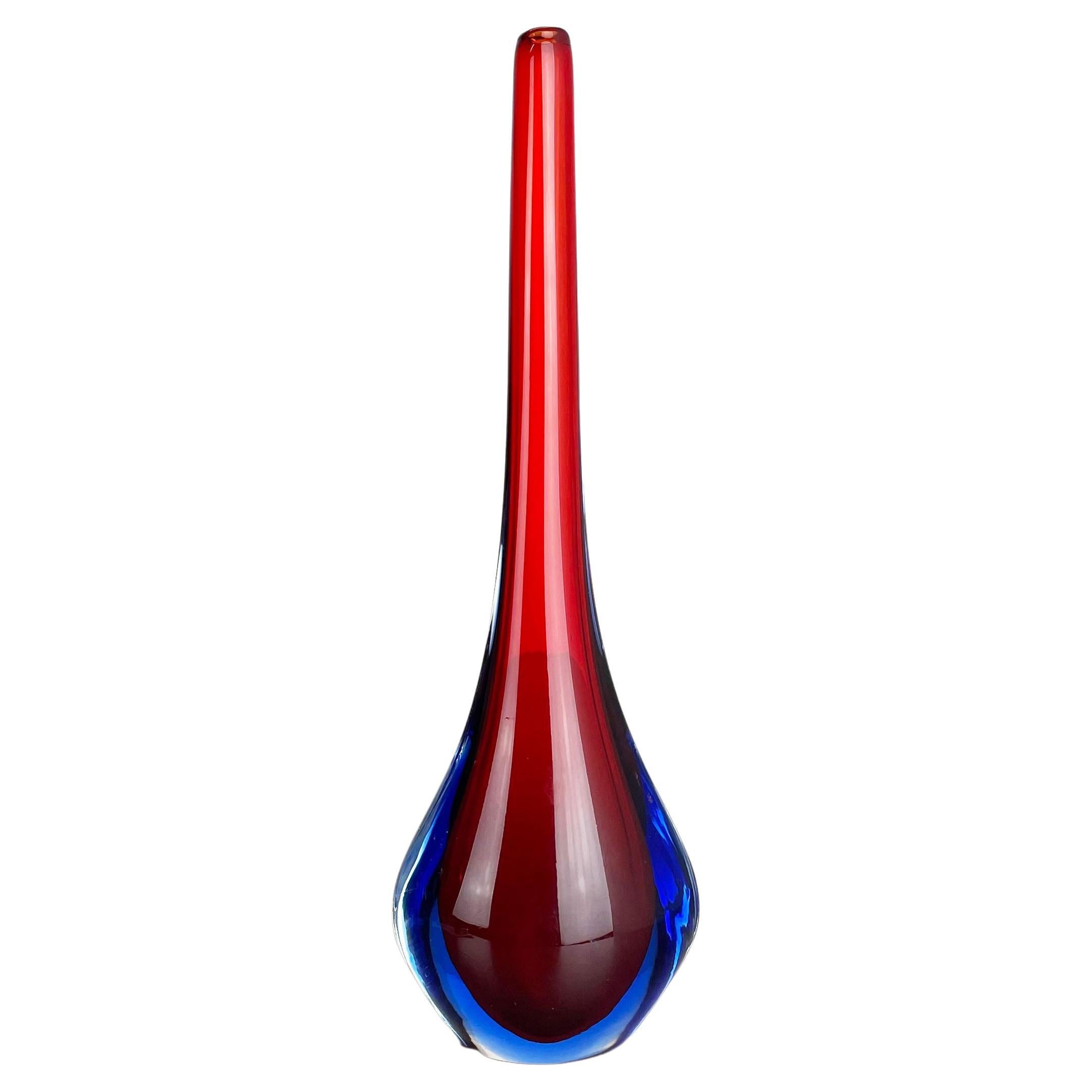 Large 1960s Murano Glass Sommerso 29cm Single-Stem Vase by Flavio Poli, Italy