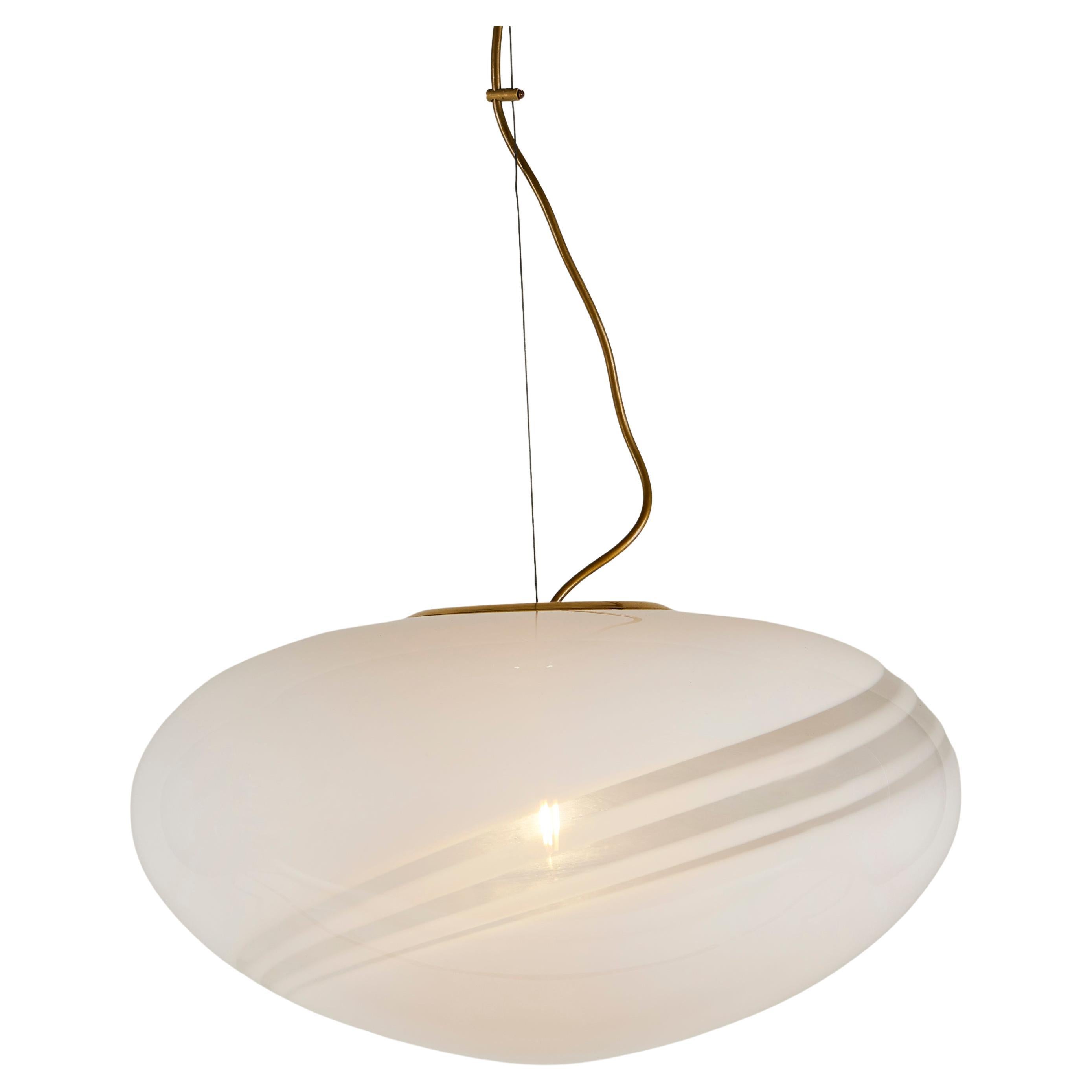 Large 1960s Murano shaped Italian white pendant with decorative swirl