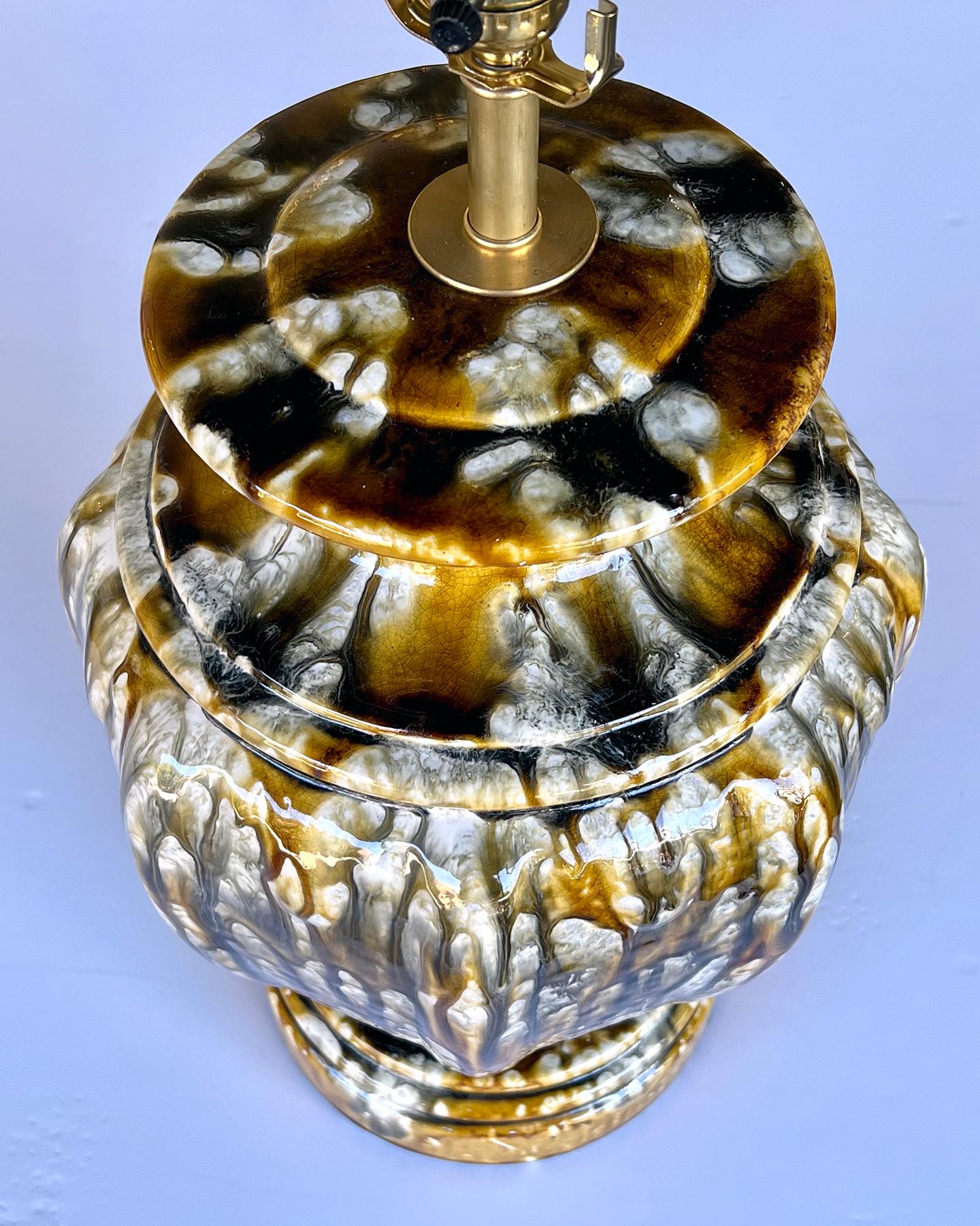 Mid-Century Modern Large 1960s Octagonal Drip Glaze Lamp For Sale
