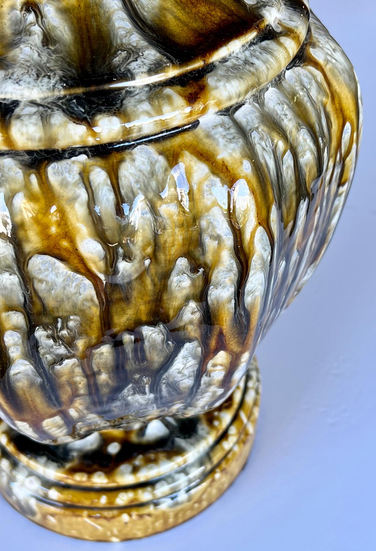 American Large 1960s Octagonal Drip Glaze Lamp For Sale