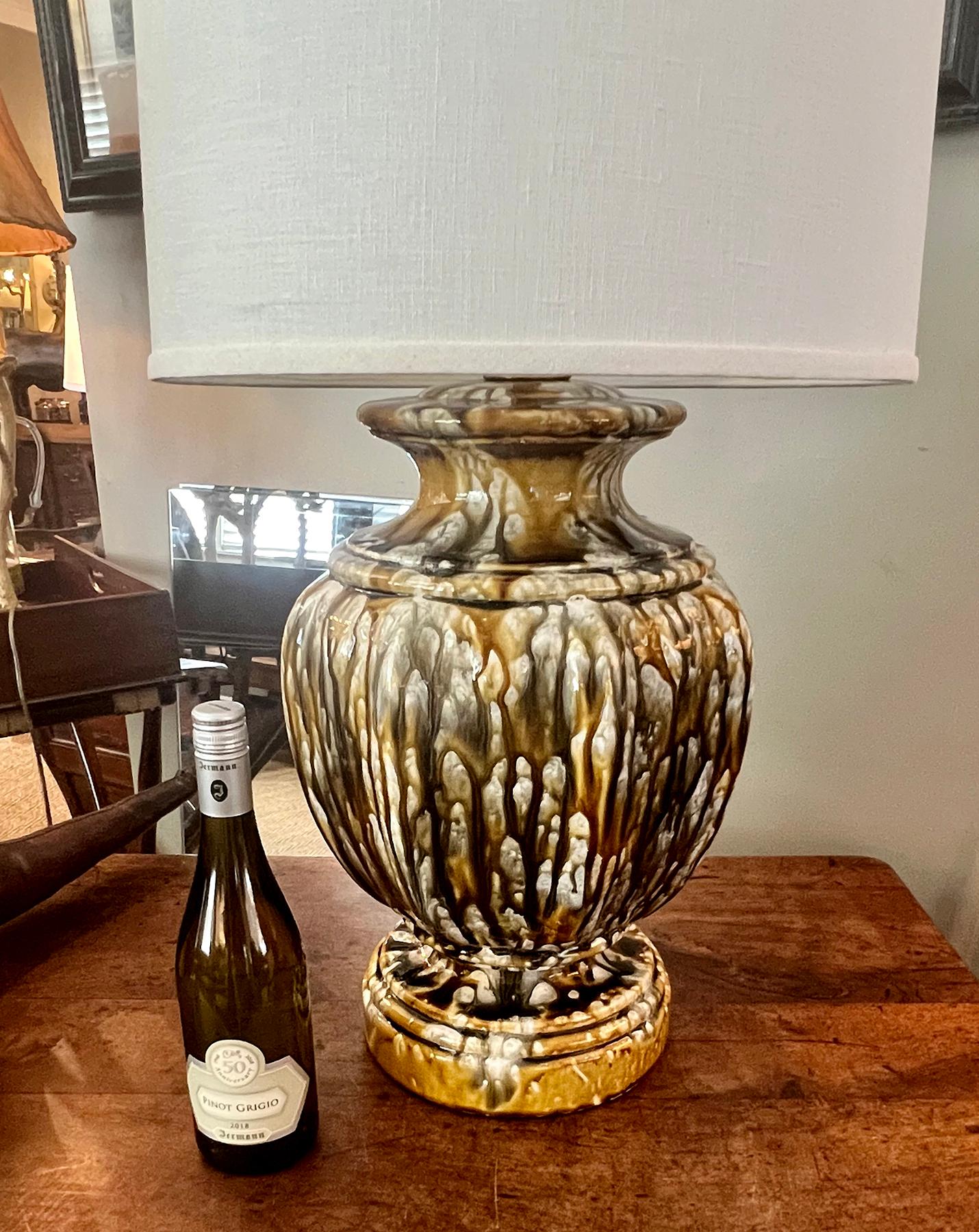Glazed Large 1960s Octagonal Drip Glaze Lamp For Sale
