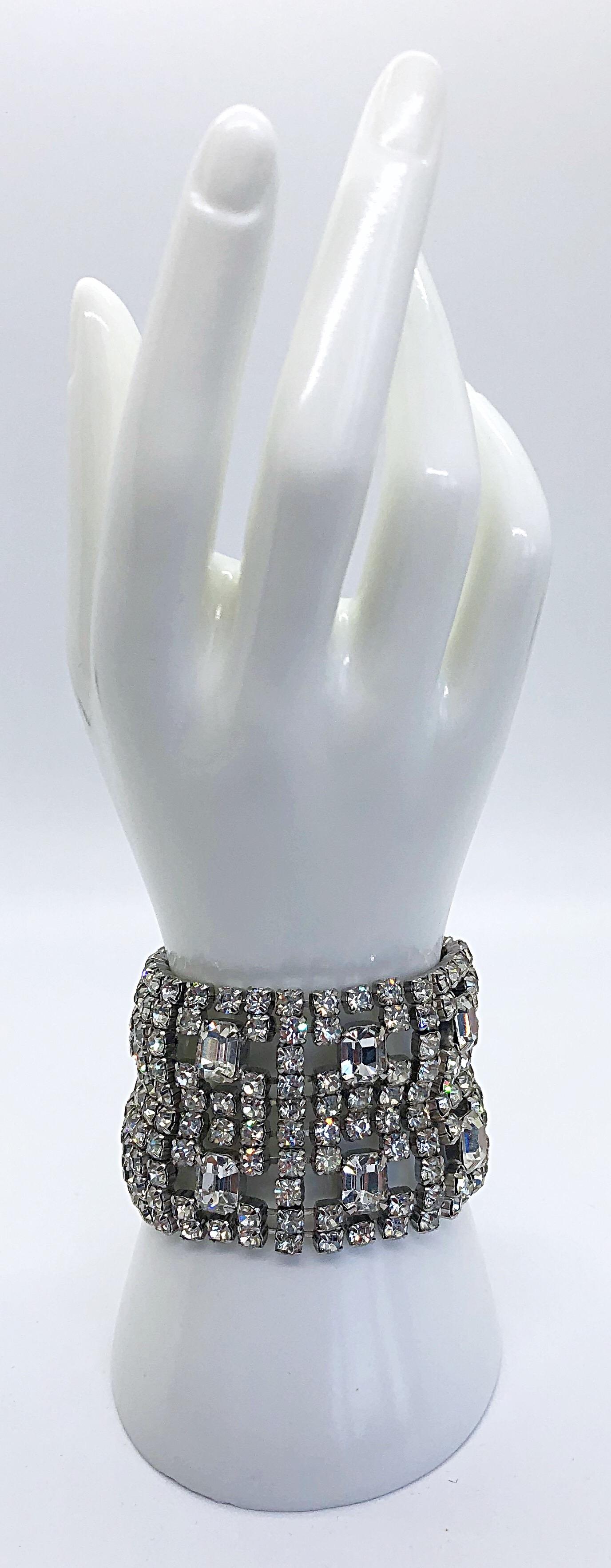 Large 1960s Rhinestone Hollywood Glam Vintage Statement 60s Bracelet Cuff For Sale 3