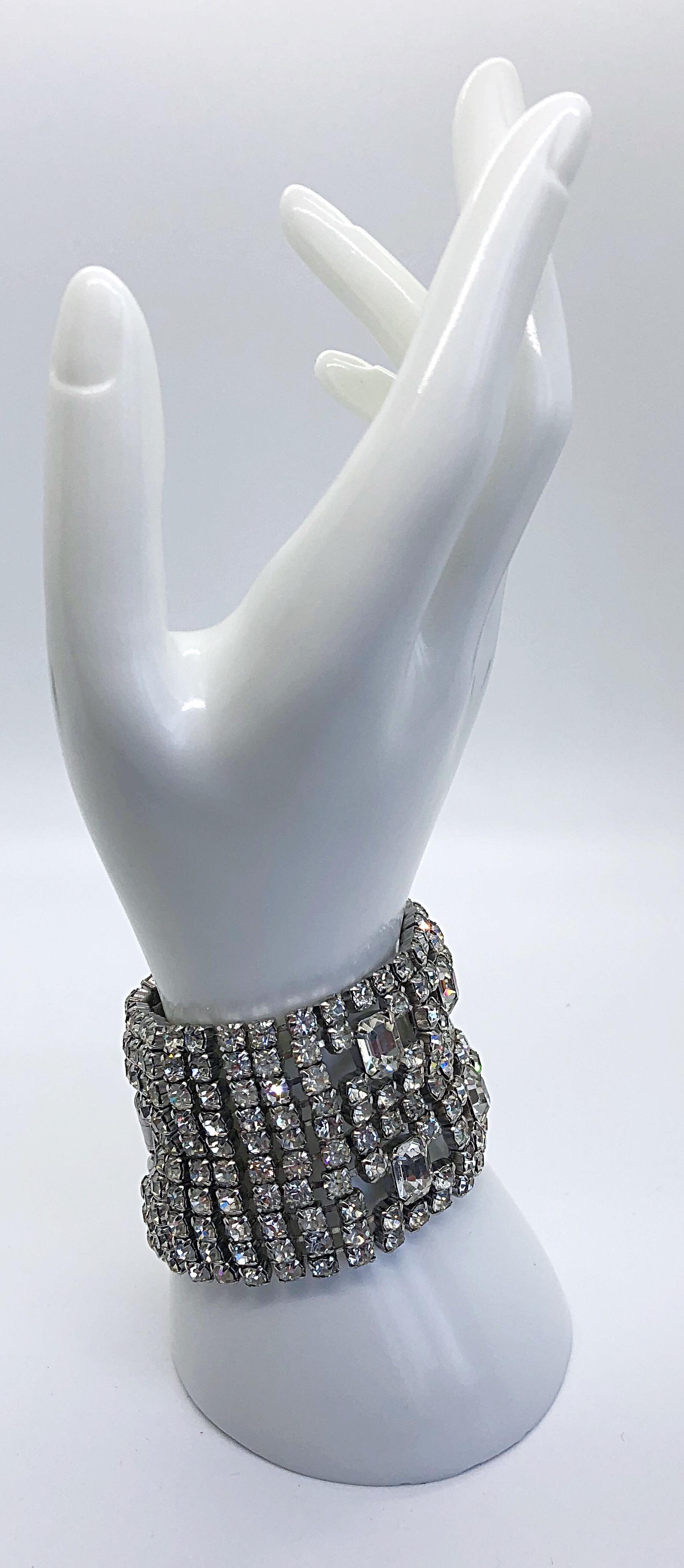 Large 1960s Rhinestone Hollywood Glam Vintage Statement 60s Bracelet Cuff For Sale 6